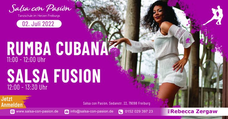 Read more about the article Rumba Cubana & Salsa Fusion Workshop mit Rebecca Zergaw – (open Level)￼